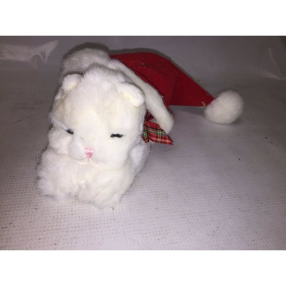 RUSS BERRIE & CO PLUSH KITTEN SLEEPING IN CHRISTMAS SANTA HAT - Picture 1 of 10